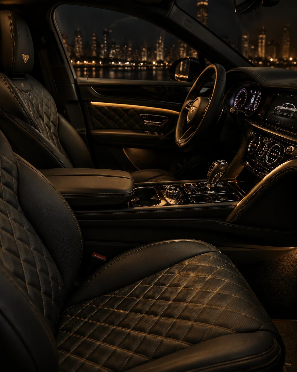 Luxury car interior at night
